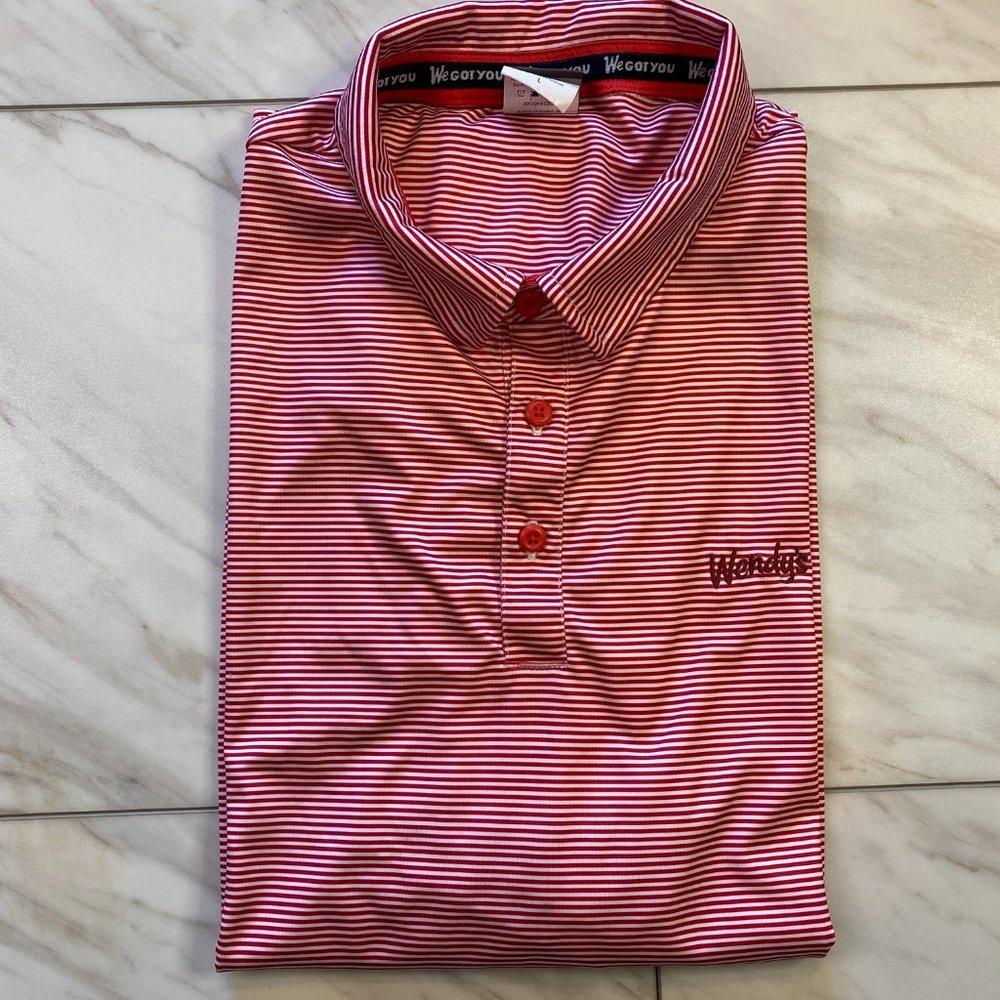 Wendy's Barco Red White Striped Employee Uniform Polo Performance Large L